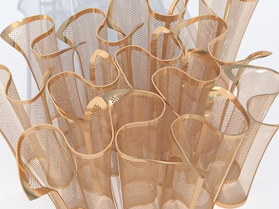 Gold Mesh Modern Decorative Ornament Set With Curved Design Elements 3d model