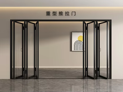 Heavy Duty Glass Folding Doors With Black Frame In Modern Interior Room 3d model