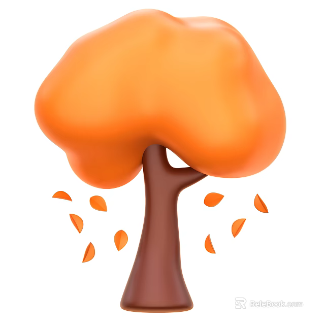 Vibrant Orange Tree with Lush Canopy and Falling Leaves in Autumn 3d model 