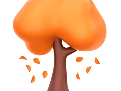 Vibrant Orange Tree with Lush Canopy and Falling Leaves in Autumn 3d model