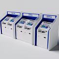 Public Facility Row Of White And Blue Self Service Kiosks With Digital Screens