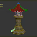 Fallen Leaves Surrounding Traditional Stone Lantern With Pagoda Style Roof And Stone Base