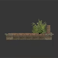 Modern Outdoor Wooden Planter Structure With Green Plant And Brick Supports