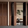 Middle ancient folding door shutter folding door leisure chair 3d model