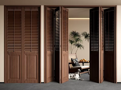 Middle ancient folding door shutter folding door leisure chair 3d model