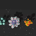Cartoon Scene With Colorful Mushrooms On Dark Background And White Spots