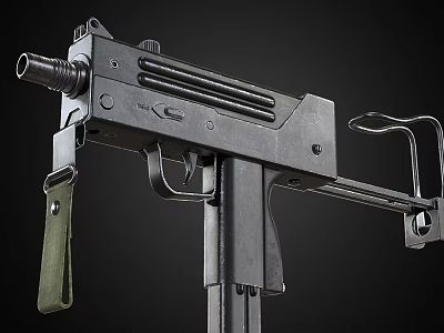 Uzi Submachine Gun Black Metal Tactical Design With Magazine And Foldable Stock 3d model