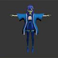 Game Movie Character Blue Hair Blue Kimono Coat Short Skirt Stockings High Heels Arms Outstretched