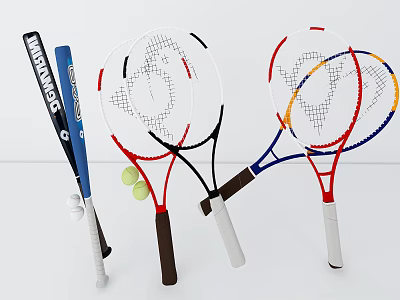 Colorful Wilson Tennis Rackets With Multiple Designs And Tennis Balls 3d model