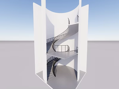Modern Spiral Staircase With White Structure Black Railings And Natural Light In Minimalist Space 3d model