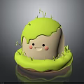Cute Cartoon Dome Shaped Decorative Living Item With Green Top Grass Smiling Face And Blush