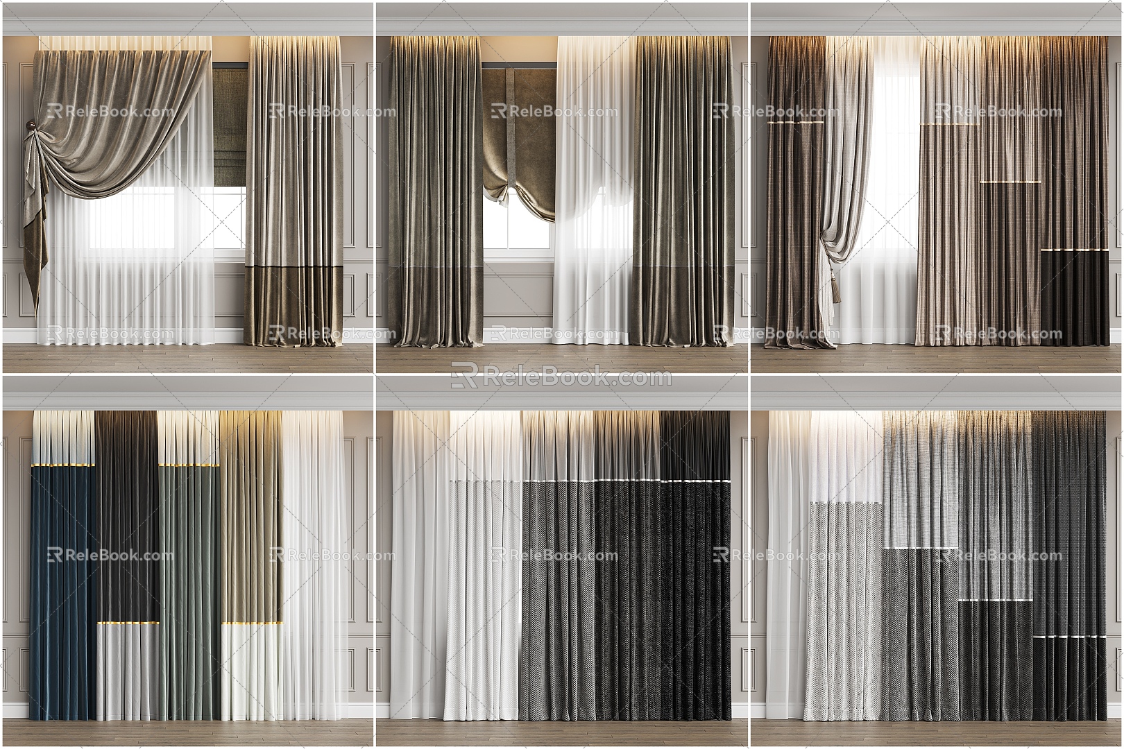 Modern Home Curtain Combination Curtain Bedroom Curtain Living Room Curtain Color Combination Curtain 3d model