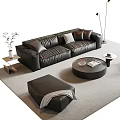 Modern Leather Sofa And Round Coffee Table Set With Accent Chair Floor Lamp And Ottoman