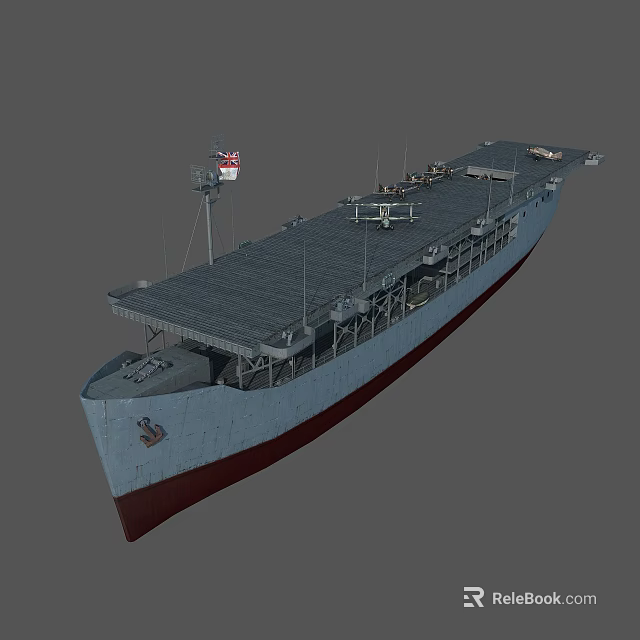3D Rendered Naval Warship With Blue Hull Red Bottom And Deck Equipment 3d model 