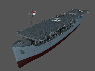 3D Rendered Naval Warship With Blue Hull Red Bottom And Deck Equipment 3d model