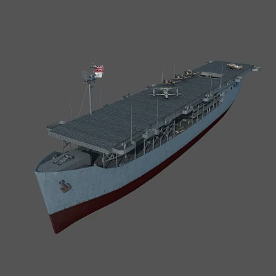 3D Rendered Naval Warship With Blue Hull Red Bottom And Deck Equipment 3d model