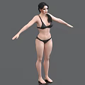 Woman In Black Bikini Standing With Arms Outstretched Against Grey Background 3d model
