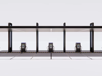 Electric Vehicle Charging Station With Multiple Charging Piles And Canopy Structure 3d model