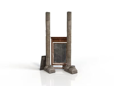 Ancient Building Structure With Stone Pillars Central Frame And Side Stone Slab 3d model