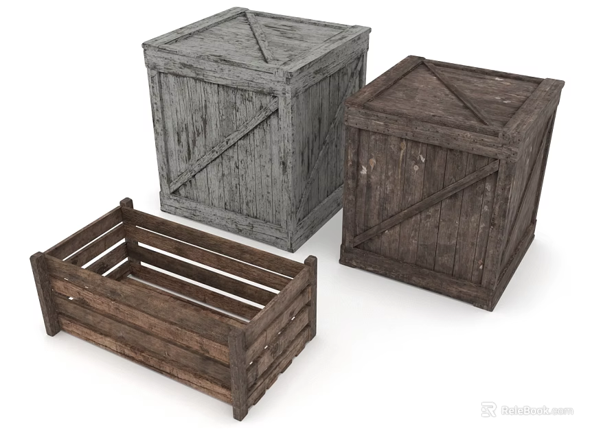 Vintage Wooden Boxes With Different Designs And Rustic Wood Texture For Storage 3d model 