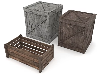 Vintage Wooden Boxes With Different Designs And Rustic Wood Texture For Storage 3d model