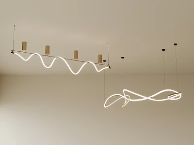 Modern Curved LED Chandelier With Wavy White Lines For Contemporary Interior Design Spaces 3d model