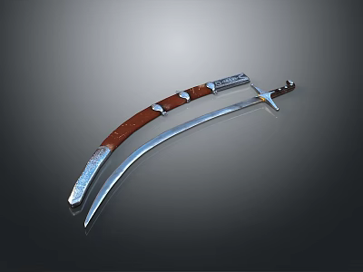 Classic Traditional Scimitar Weapon With Wooden Handle And Sharp Decorative Blade Design 3d model