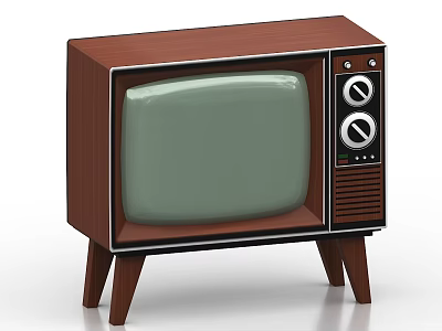Vintage Television With Wooden Case Green Screen Control Knobs And Three Leg Stand 3d model