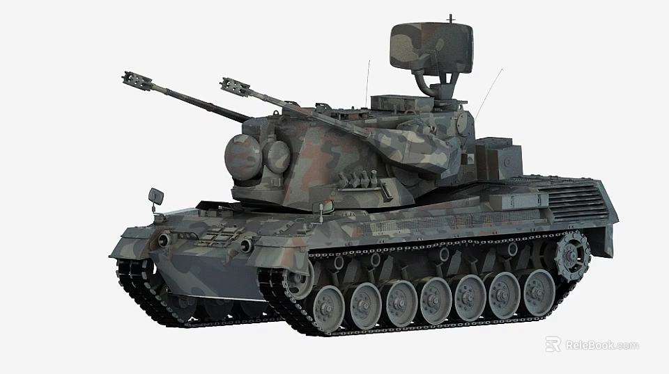 Camouflage Military Tank With Main Gun Turret Antenna And Track System 3d model 