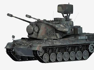 Camouflage Military Tank With Main Gun Turret Antenna And Track System 3d model