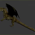 Golden Dragon Flying with Extended Wings Against Gray Gradient Background Detailed Mythical Creature Design