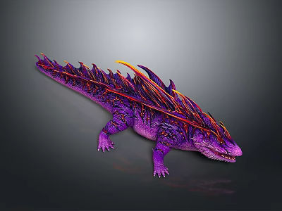 Vibrant Purple Fantasy Lizard Creature With Orange Red Back Spines And Striking Design 3d model