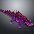 Vibrant Purple Fantasy Lizard Creature With Orange Red Back Spines And Striking Design