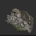 Natural Stacked Stone Rocks With Various Sizes And Green Grass In Outdoor Area