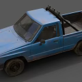 Rusty Blue Vintage Pickup Truck With Roof Lights And Off Road Tires