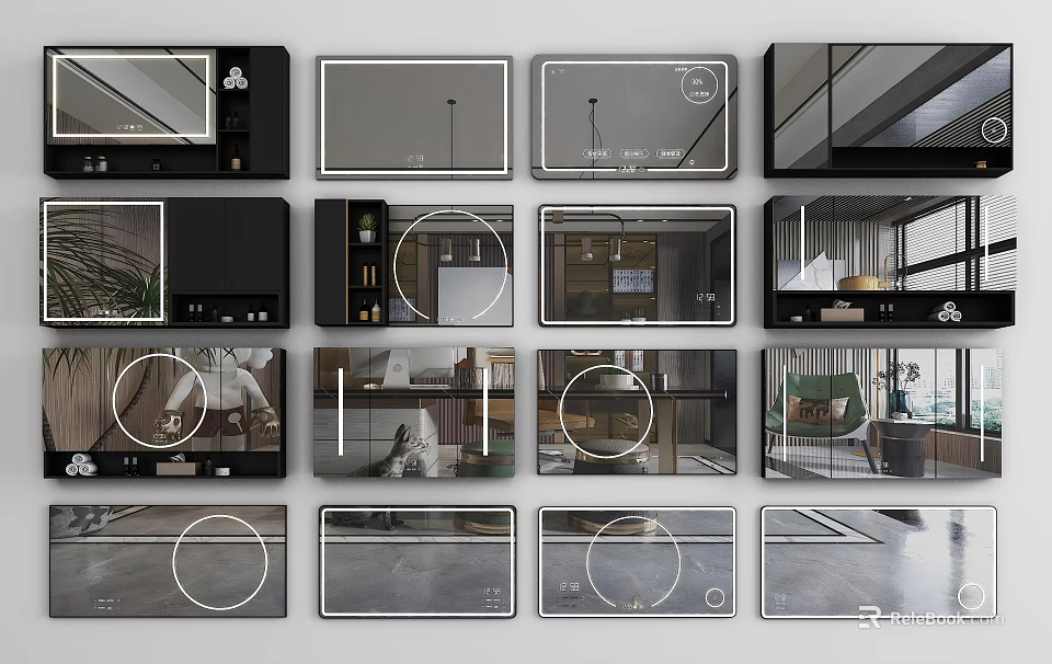 Modern Mirror Designs For Home Interior Decor In Various Room Settings 3d model