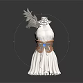 Stylish White Sleeveless Dress With Pink Decorative Belt And Silver Shoulder Accessory Design