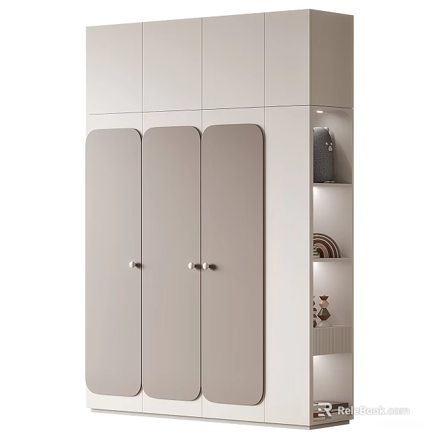 Modern Light Colored Decorative Cabinet With Panel Doors And Open Shelves For Display Items 3d model 