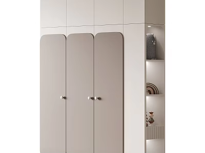 Modern Light Colored Decorative Cabinet With Panel Doors And Open Shelves For Display Items 3d model