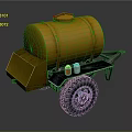 Yellow Tanker Cart With Large Barrel Lid Wheels And Small Containers