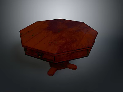 Dark Brown Octagonal Wooden Dining Table With Drawer And Three Legged Base 3d model