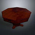 Dark Brown Octagonal Wooden Dining Table With Drawer And Three Legged Base