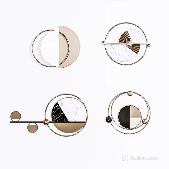 Elegant Modern Circular Wall Decor With Metal Frames And Marble Details 3d model