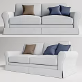 Modern White Two-Seater Sofa with Brown and Blue Decorative Cushions 3d model