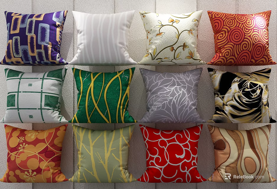 Colorful Decorative Pillows With Various Floral Geometric And Abstract Patterns 3d model