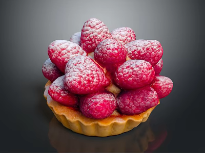 Golden Crust Tart Topped With Fresh Raspberries And Powdered Sugar 3d model