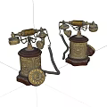 Two Vintage Telephones With Ornate Design Brass Accents And Wooden Base