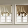 Pleated Beige Curtains on Two Windows with White Frames and Elegant Drapes