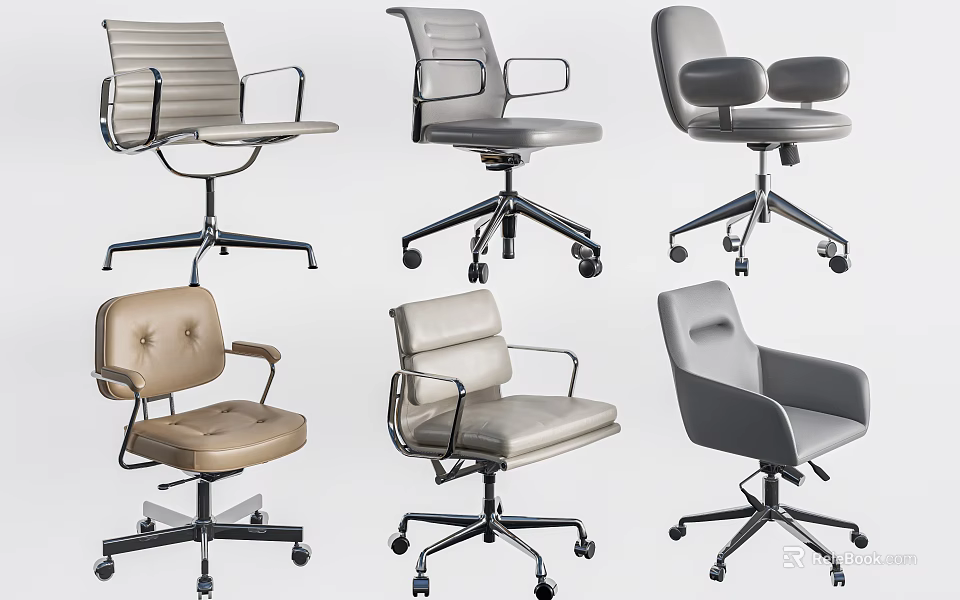 Contemporary Stools With Various Designs Leather Seats Metal Base And Rolling Wheels 3d model 