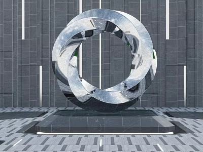 Shiny Silver Metal Spiral Ring Sculpture With Grey Base And Tiled Ground 3d model